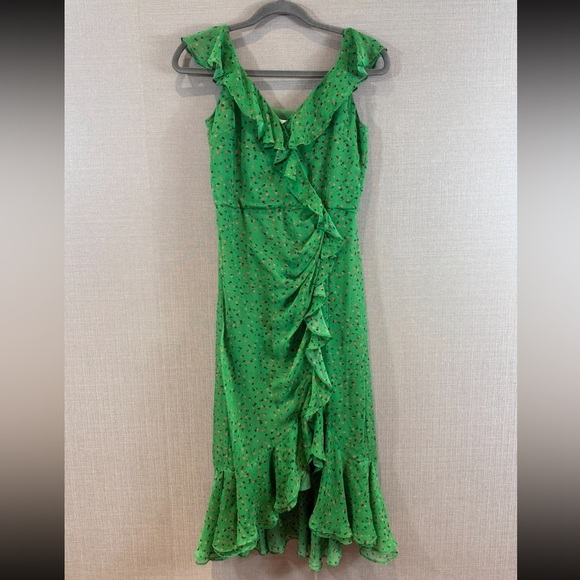 Veronica Beard Amal Green Ditzy Floral Asymmetrical Ruffle Dress - Picture 2 of 11